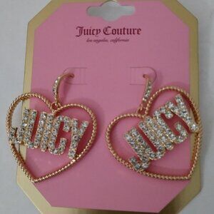 JUICY COUTURE Rhinestone Logo Heart Earrings